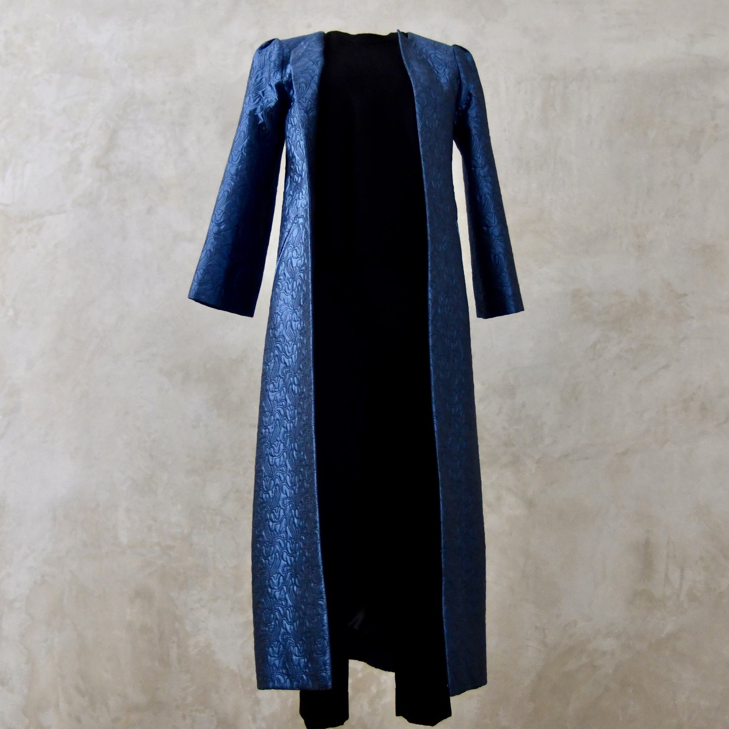 The Bell Coat in Blue Flower Brocade