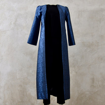 The Bell Coat in Blue Flower Brocade