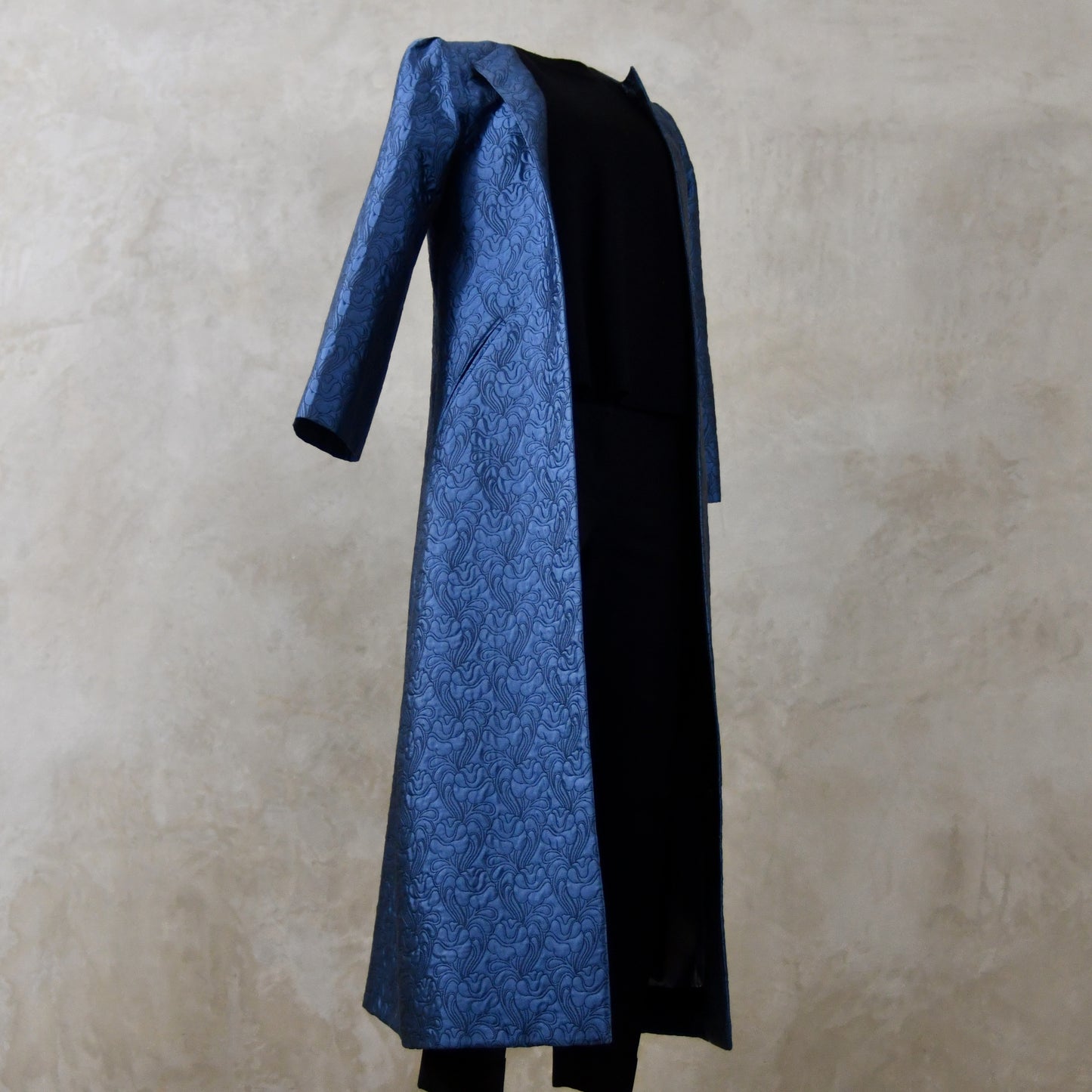 The Bell Coat in Blue Flower Brocade