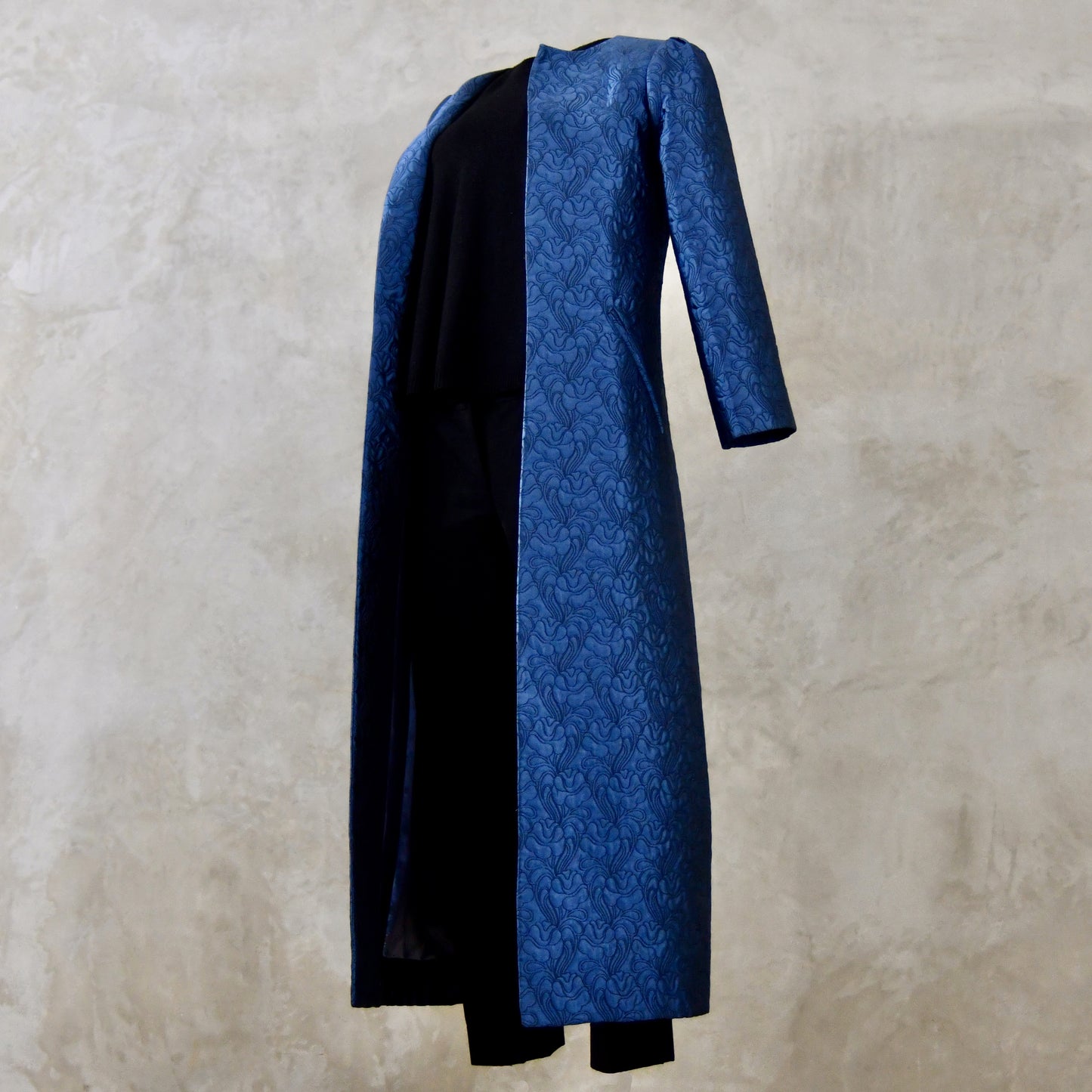 The Bell Coat in Blue Flower Brocade