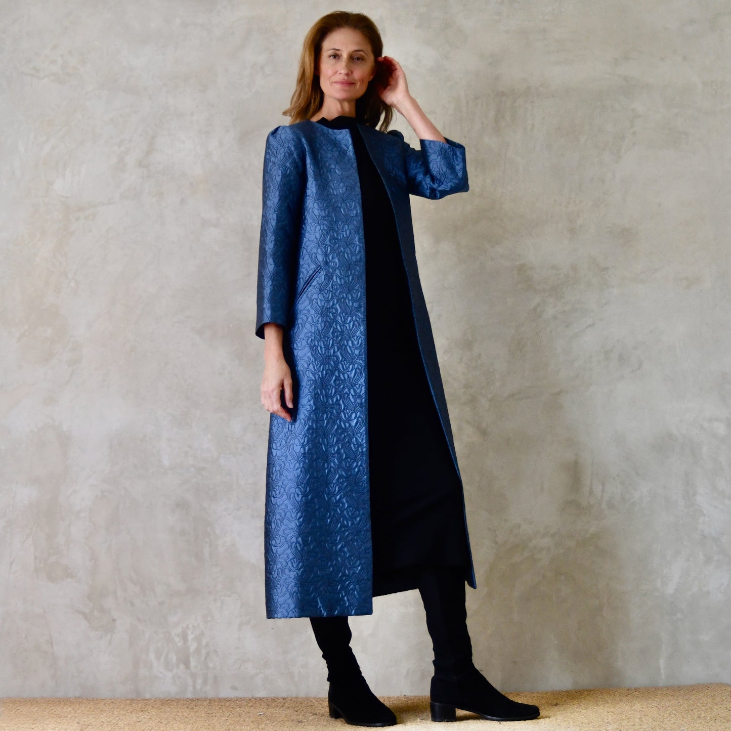 The Bell Coat in Blue Flower Brocade