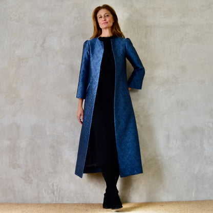 The Bell Coat in Blue Flower Brocade