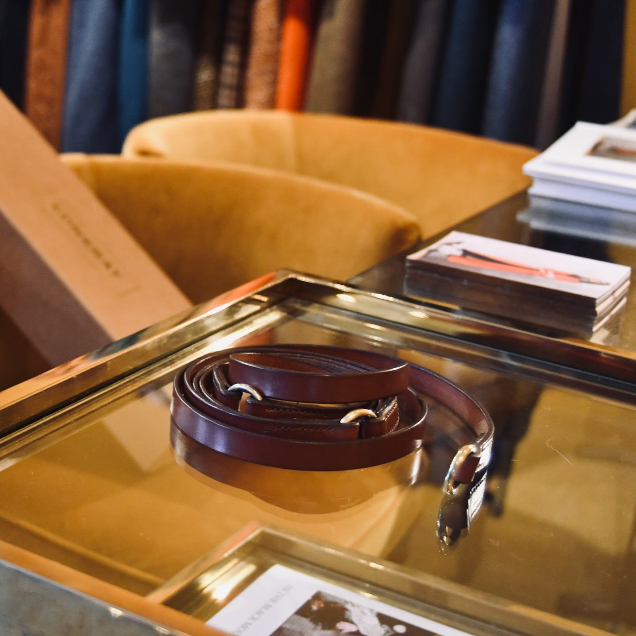 The EDNERAT Hazel Double Wrap Belt - 195cm, crafted from British Saddle Leather with a gold buckle. Handmade in Britain.