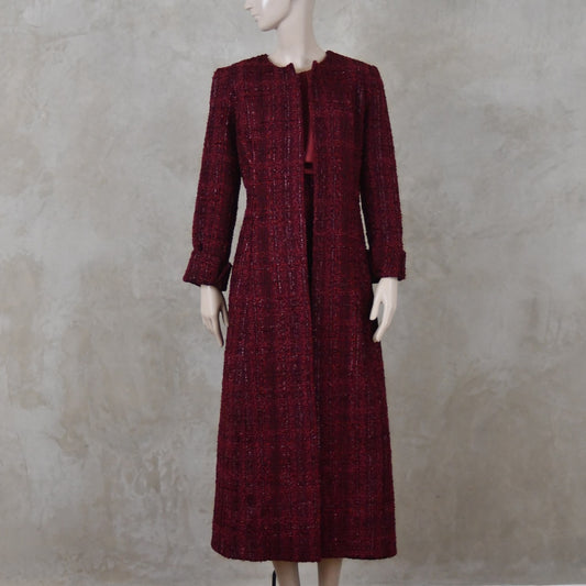 The Hourglass Coat in Wine Metallic Linton Tweeds Boucle