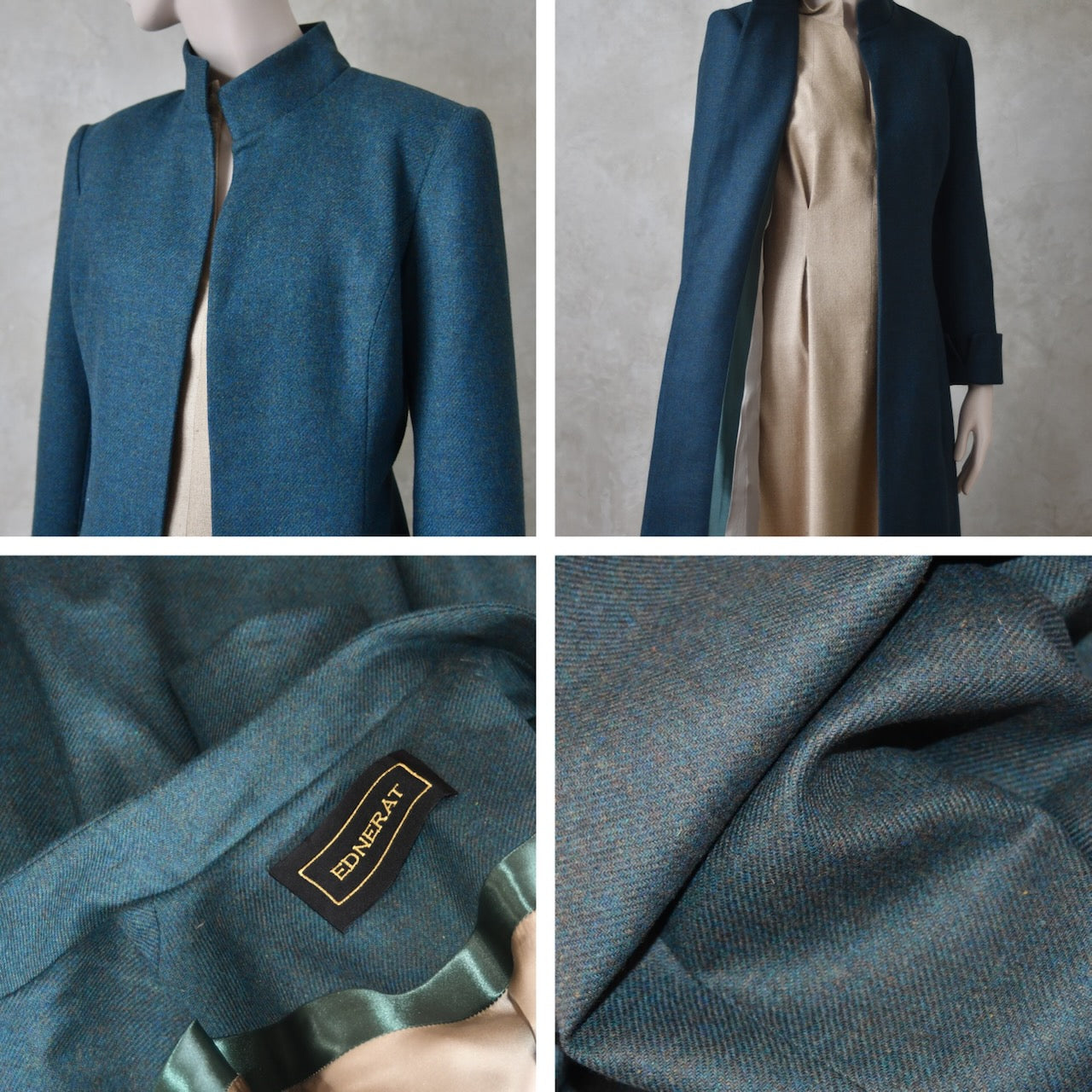 El Abrigo Hourglass en Franela de Merino Azul Francés