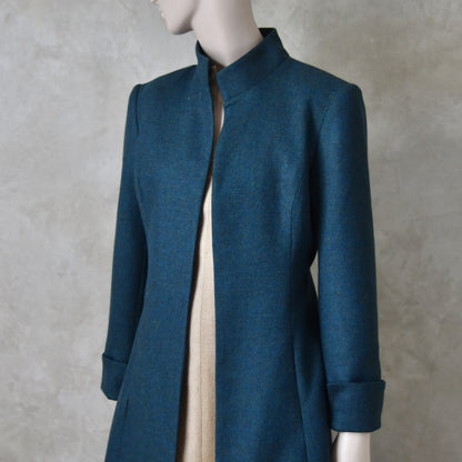 El Abrigo Hourglass en Franela de Merino Azul Francés