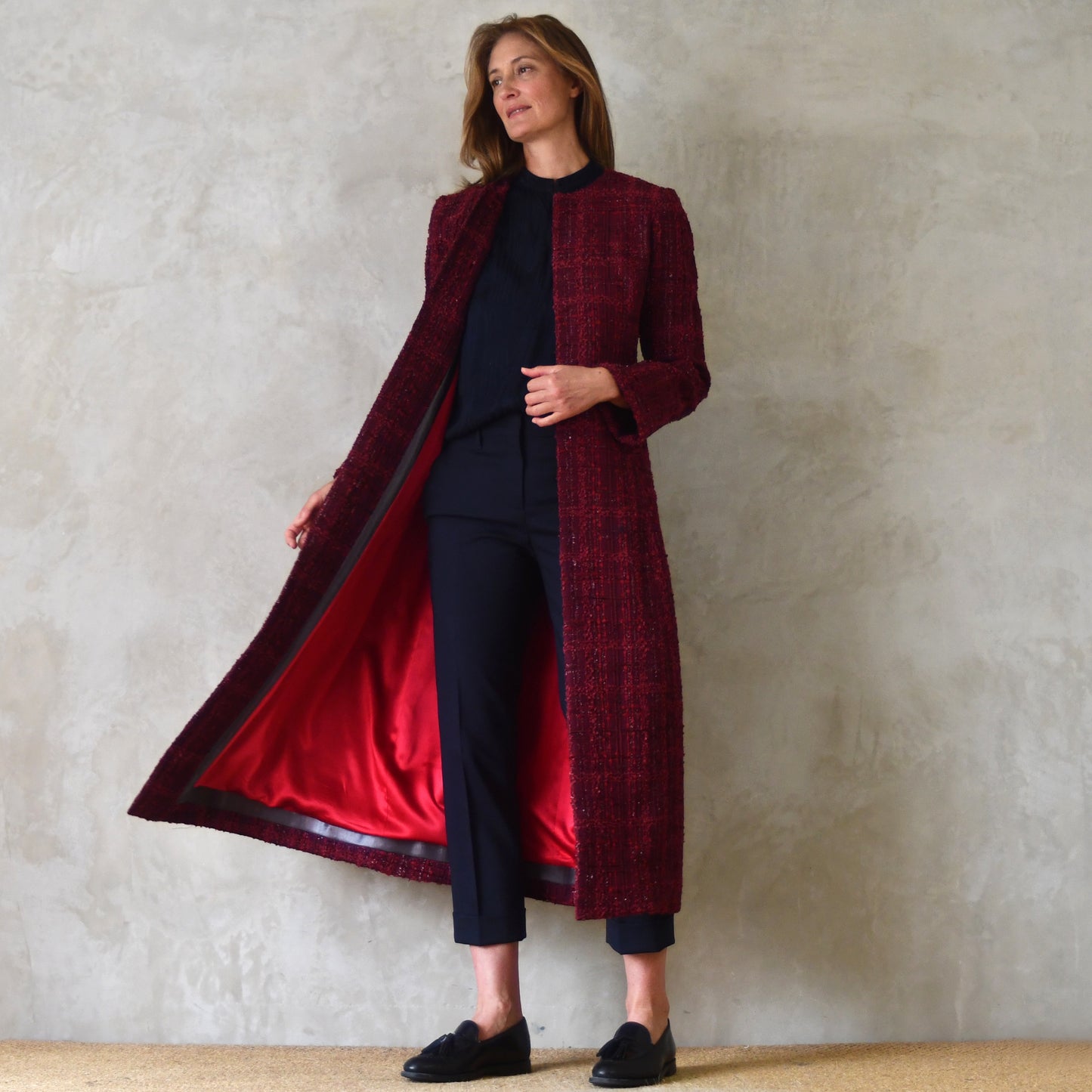 10 – The Biffin in Rich Wine Coloured Metallic Boucle