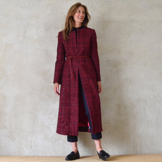 The Biffin in Rich Wine Coloured Metallic Boucle