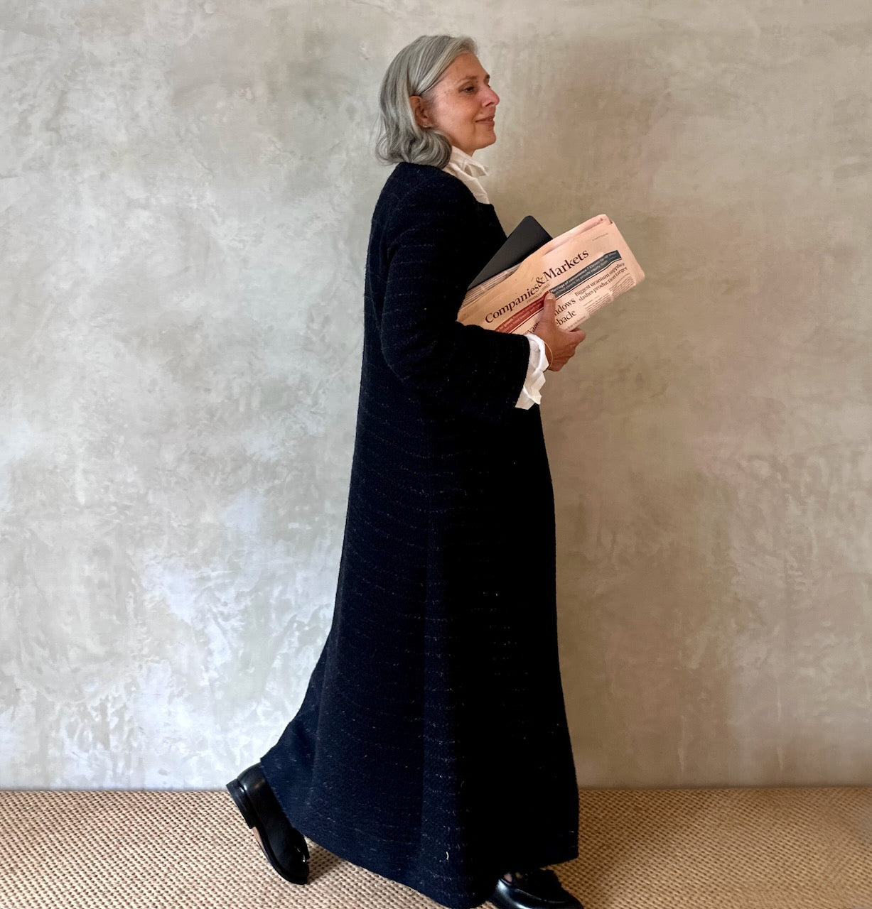Long Line Black Boucle Coat