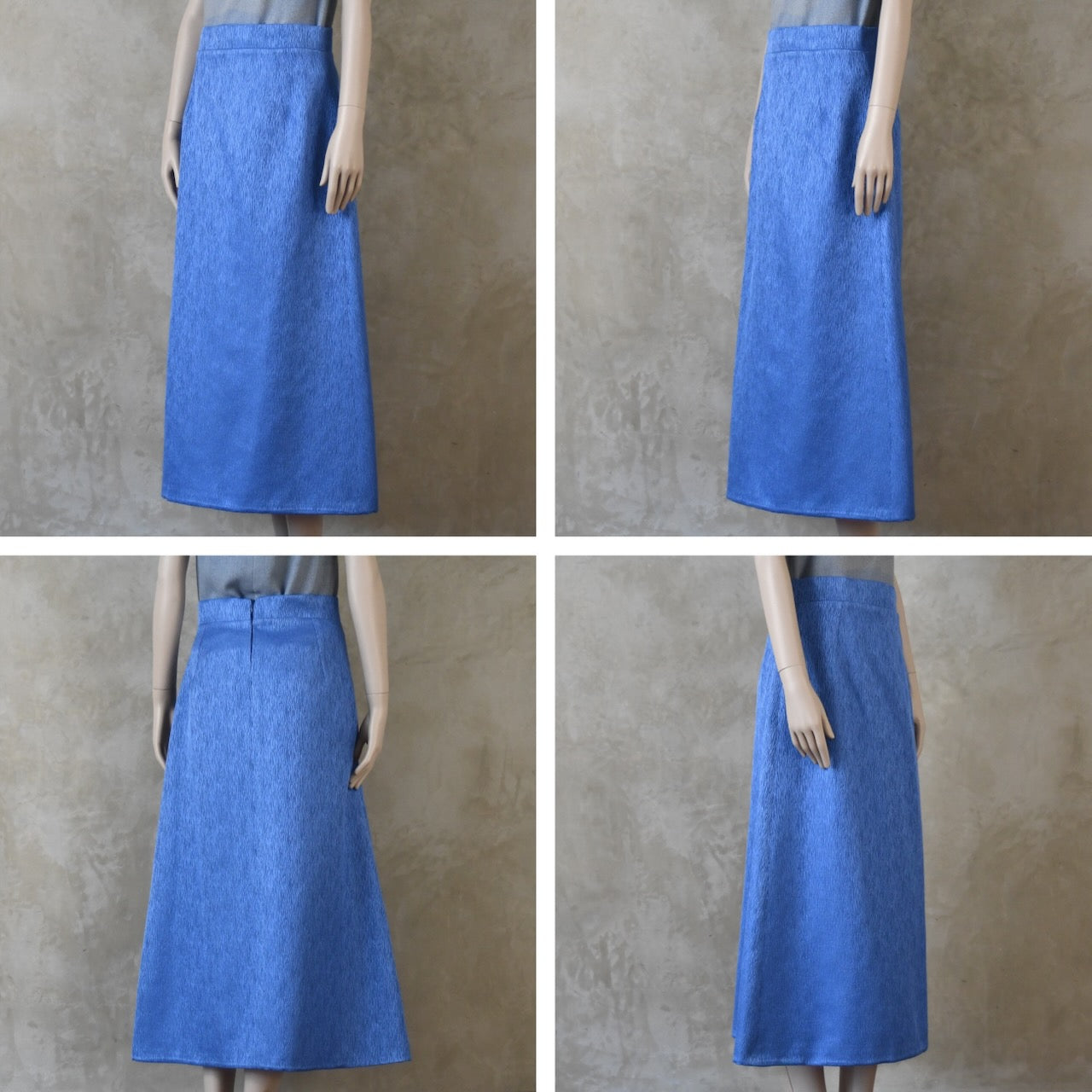 The Tailored Boat Neck Skirt Suit in Blue Brocade