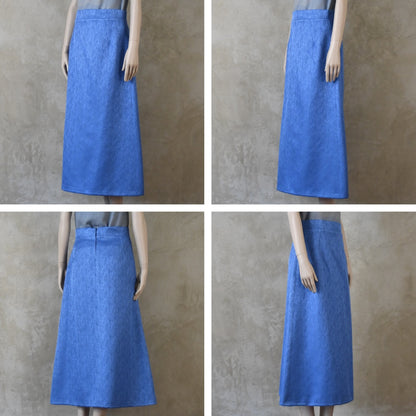 The Tailored Boat Neck Skirt Suit in Blue Brocade