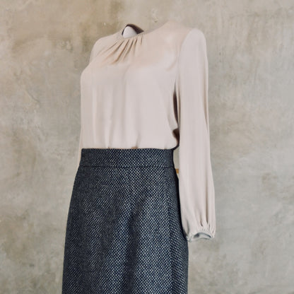 The Waisted A-Line Skirt in Blue Grey Tiger Eye Tweed