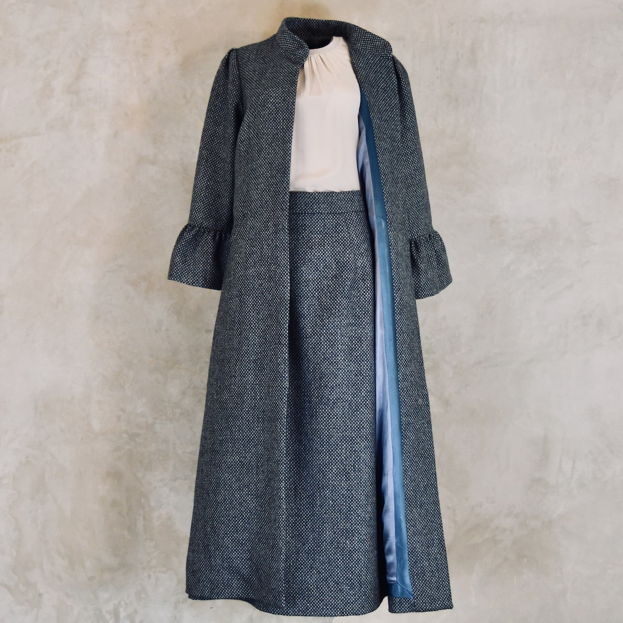 The Waisted A-Line Skirt in Blue Grey Tiger Eye Tweed