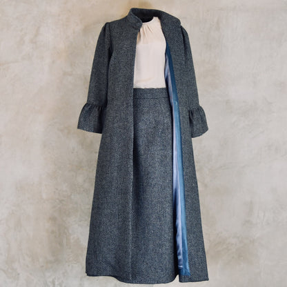 The Waisted A-Line Skirt in Blue Grey Tiger Eye Tweed
