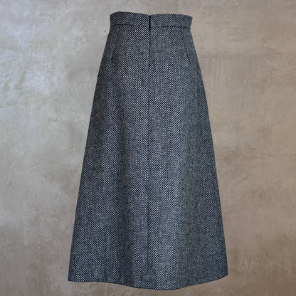 The Waisted A-Line Skirt in Blue Grey Tiger Eye Tweed