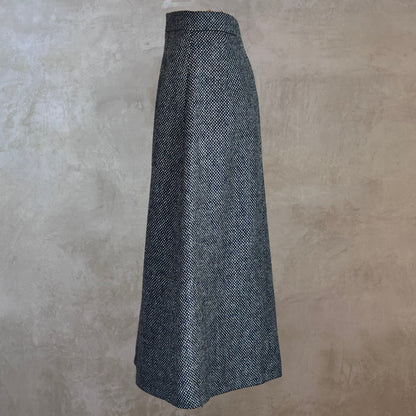 The Waisted A-Line Skirt in Blue Grey Tiger Eye Tweed