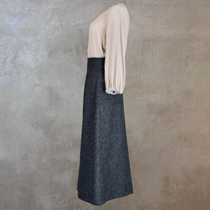 The Waisted A-Line Skirt in Blue Grey Tiger Eye Tweed