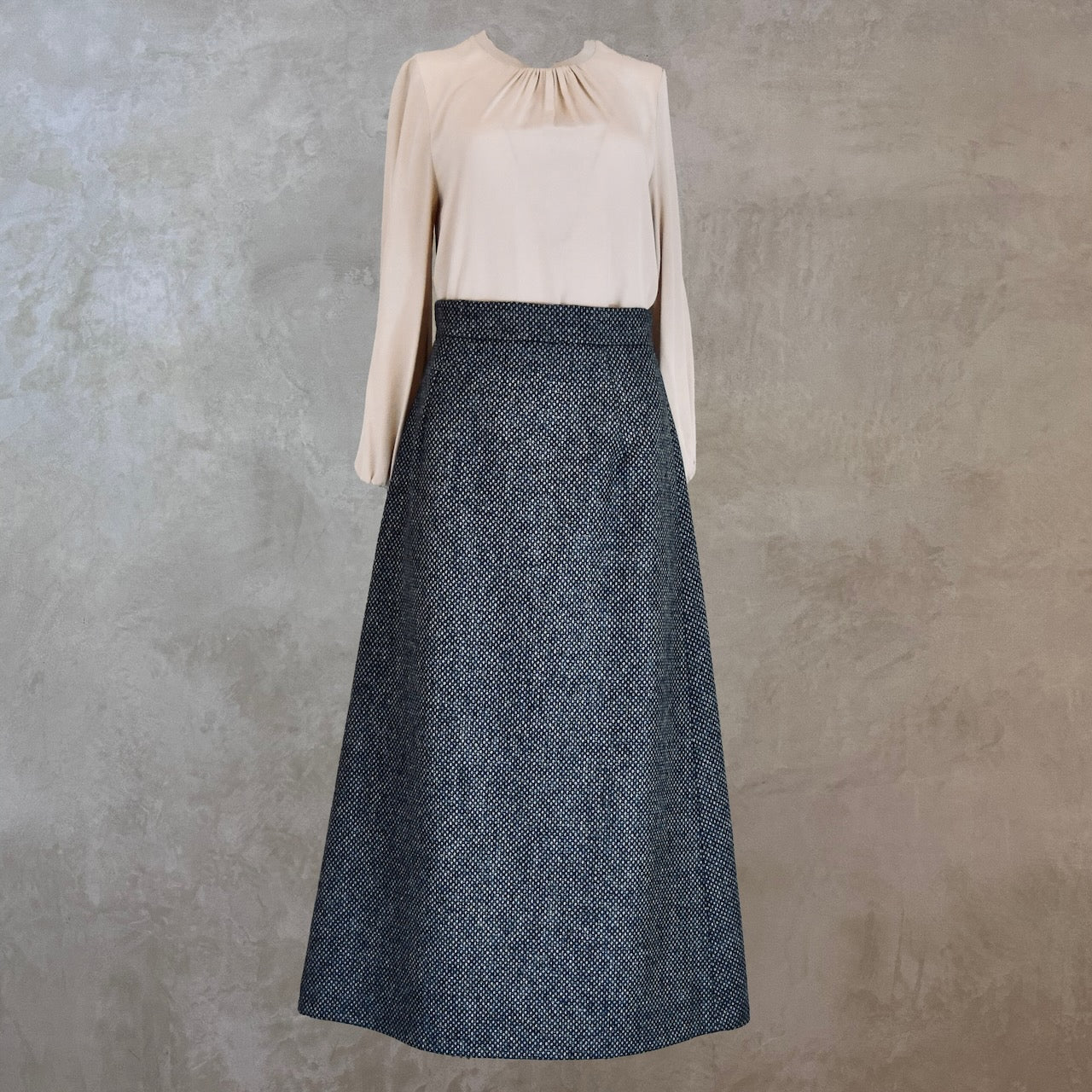 The Waisted A-Line Skirt in Blue Grey Tiger Eye Tweed