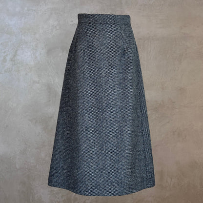 The Waisted A-Line Skirt in Blue Grey Tiger Eye Tweed