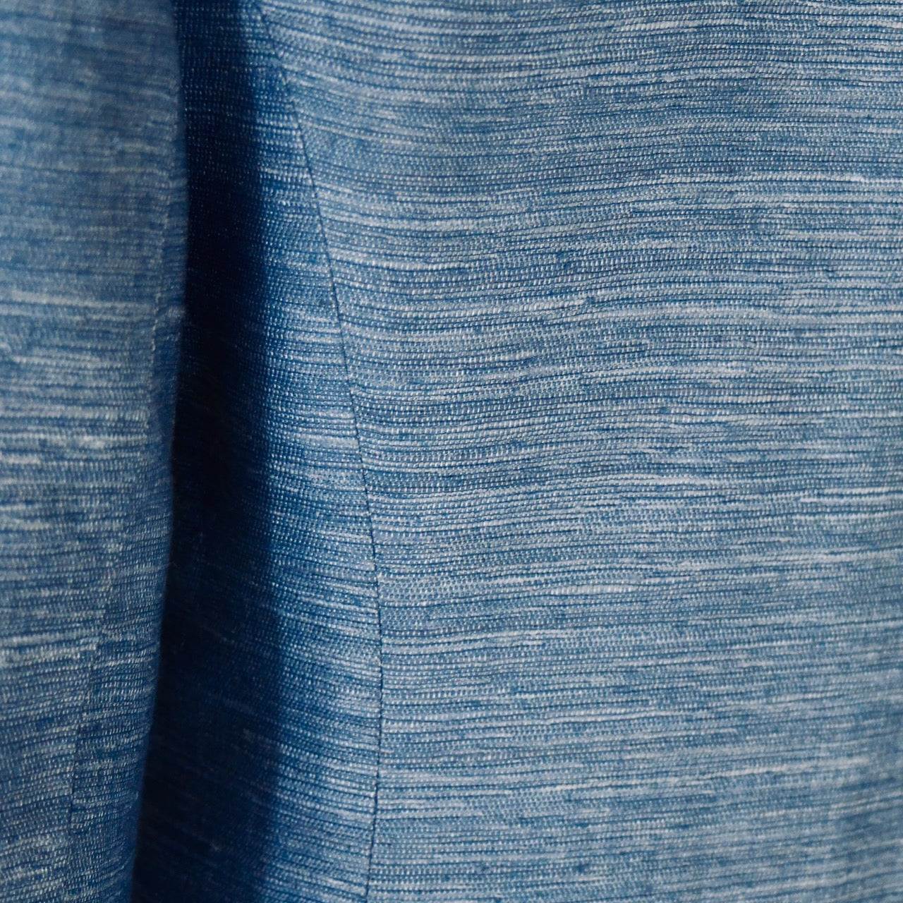EdNerat Hourglass Coat in Blue Silk Madras. Tailored Occasion Coat in Blue. Handmade in Britain. 