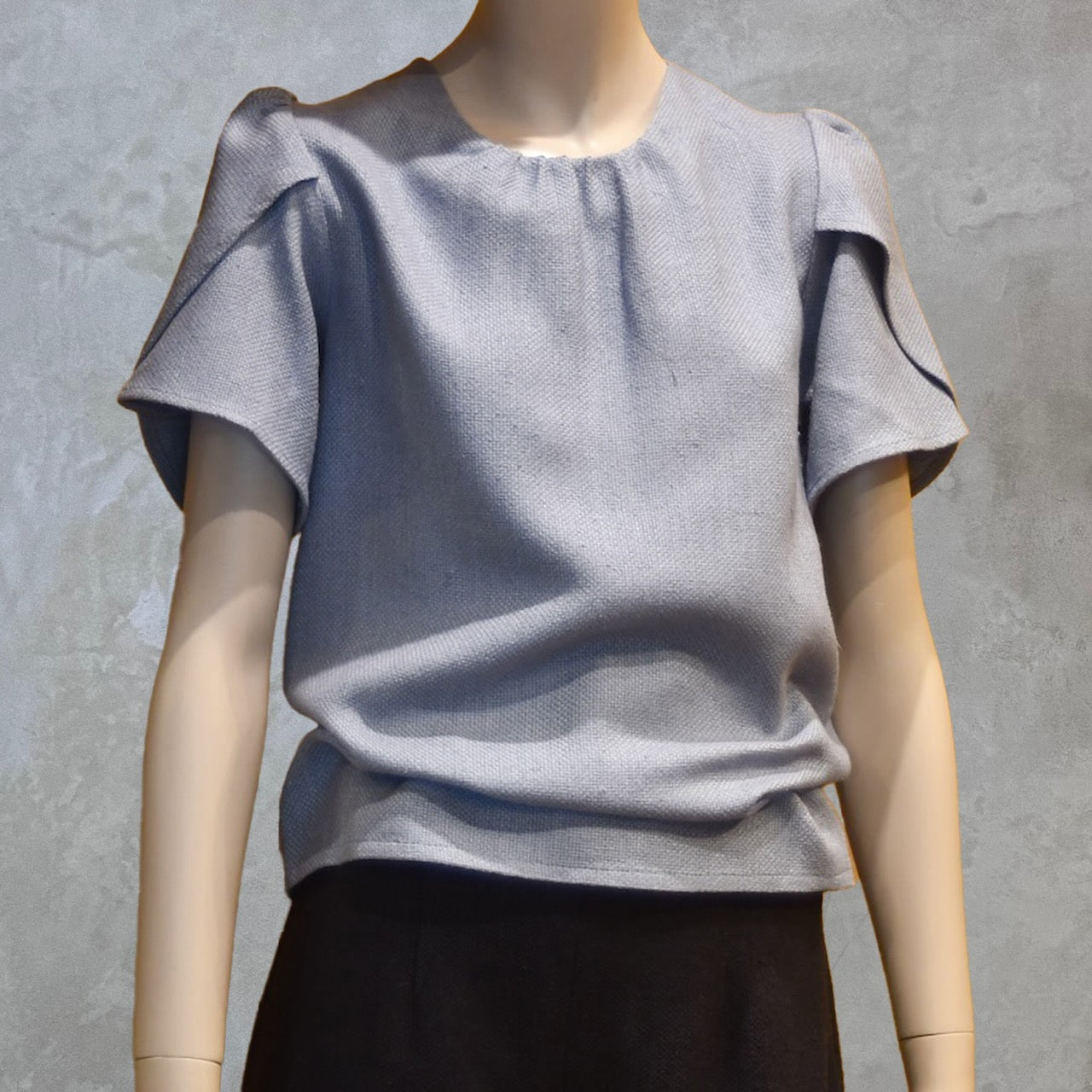 Pale Blue Tulip Sleeve Silk Summer Top Front View