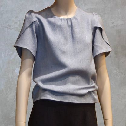 Pale Blue Tulip Sleeve Silk Summer Top Front View