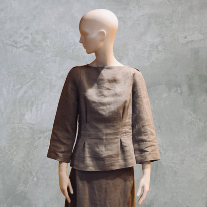 Brown Linen Tailored Top – Front View