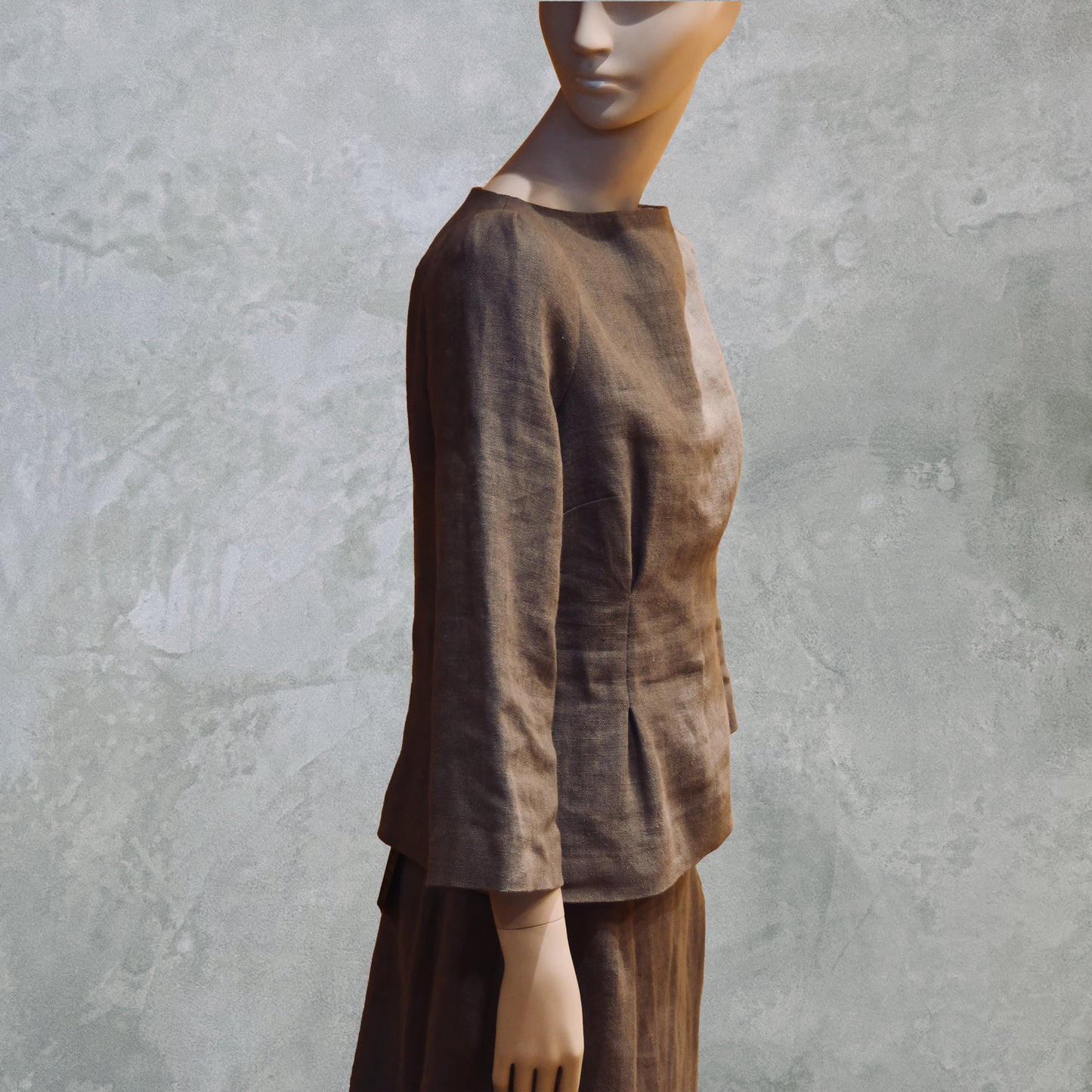 Brown Linen Tailored Top - Side View