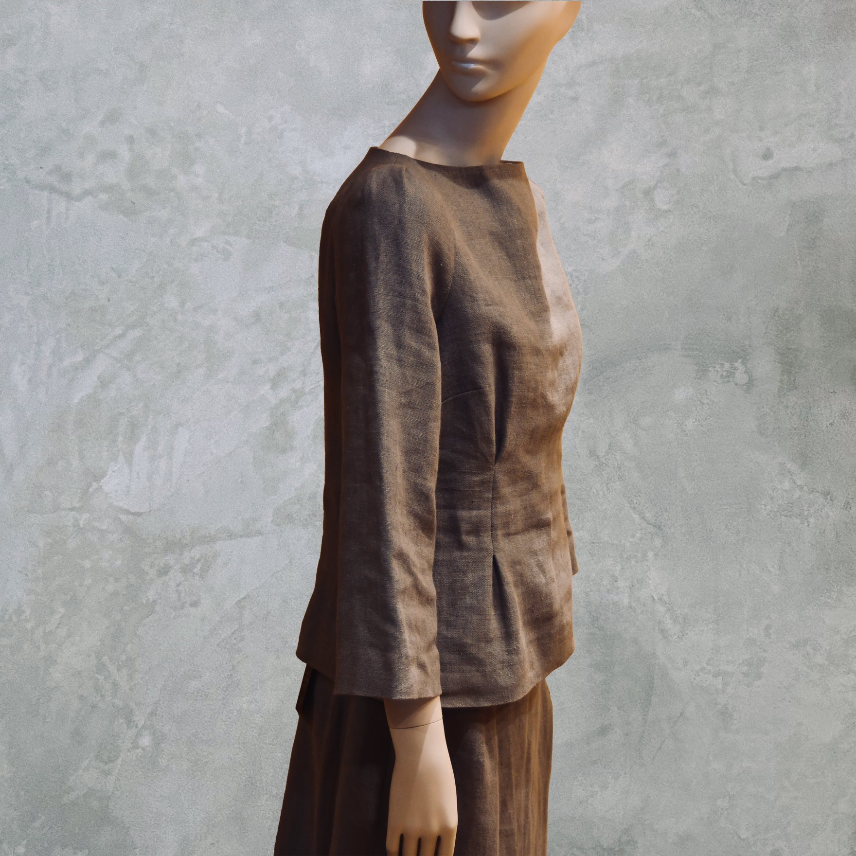 Brown Linen Tailored Top - Side View