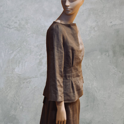 Brown Linen Tailored Top - Side View