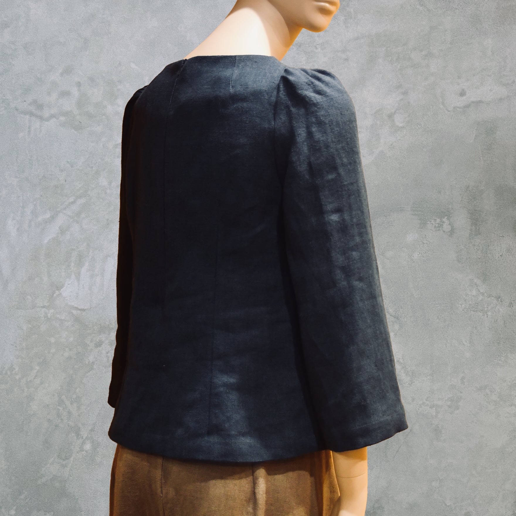Navy Linen BoatNeck Top - Back View