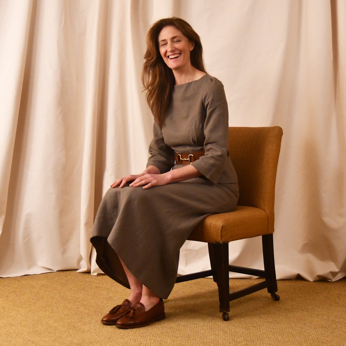 Waisted A-Line Skirt in Midweight Irish Linen. Handmade in Britain.