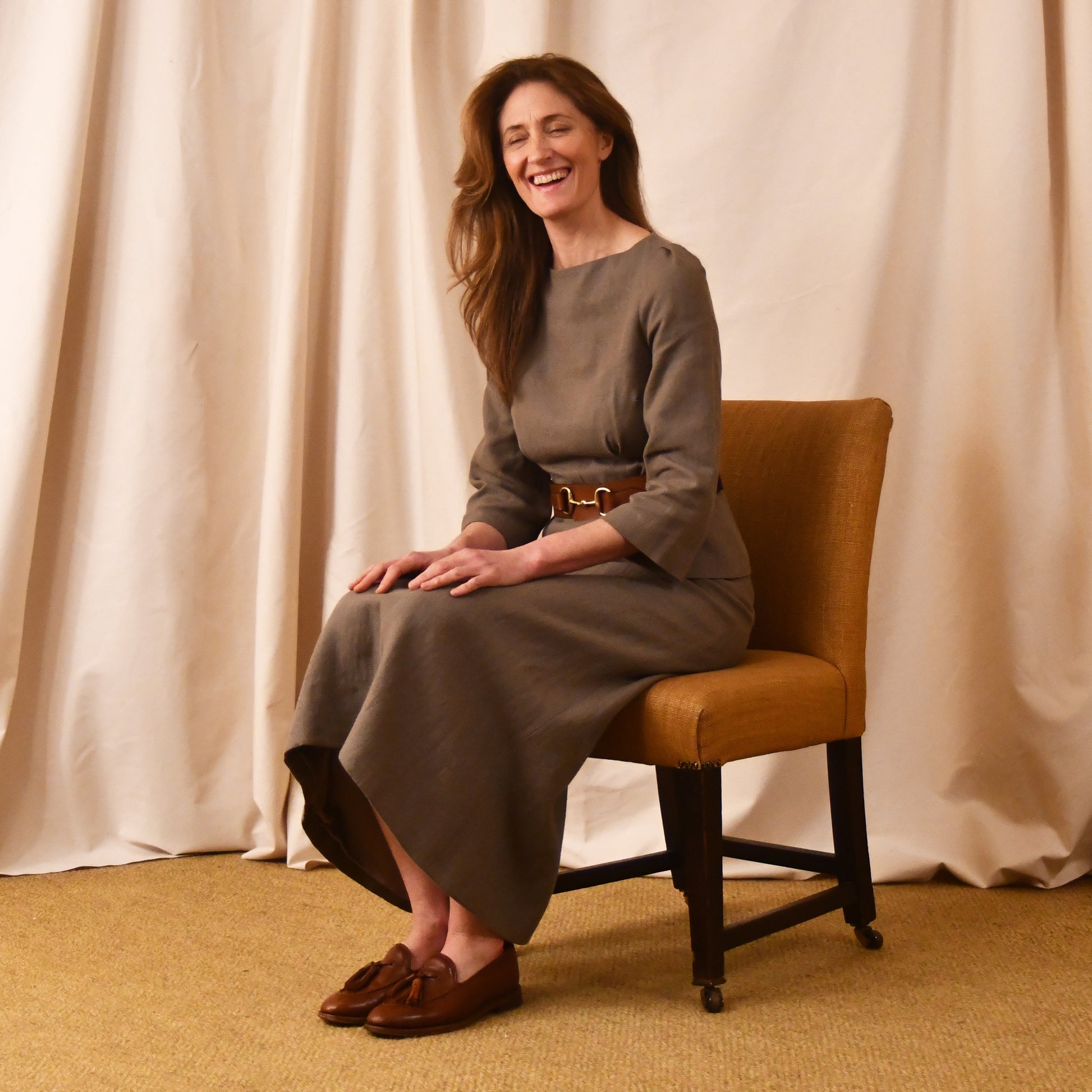 Waisted A-Line Skirt in Midweight Irish Linen. Handmade in Britain.