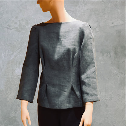 Linen Boat Neck Top - Front View