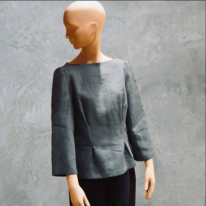 Linen Boat Neck Top - Top View