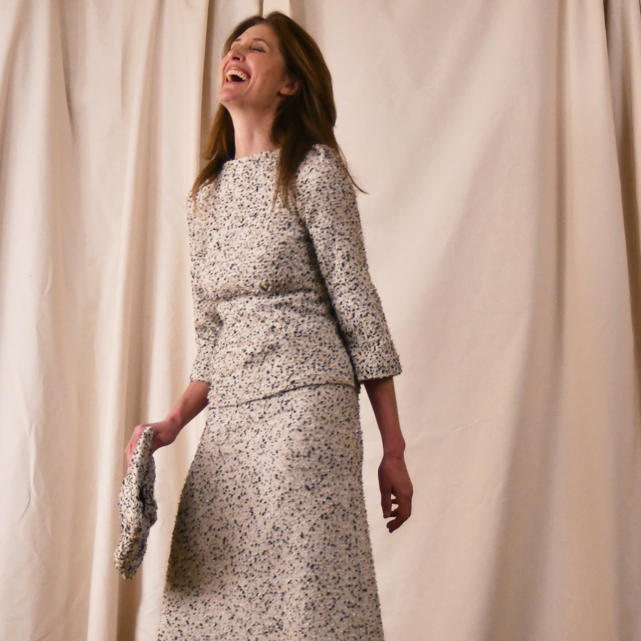 White Boucle Skirt Suit - Close Up