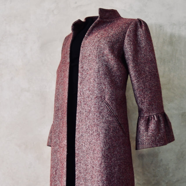 The Brett Coat in Wine Hopsack Tweed