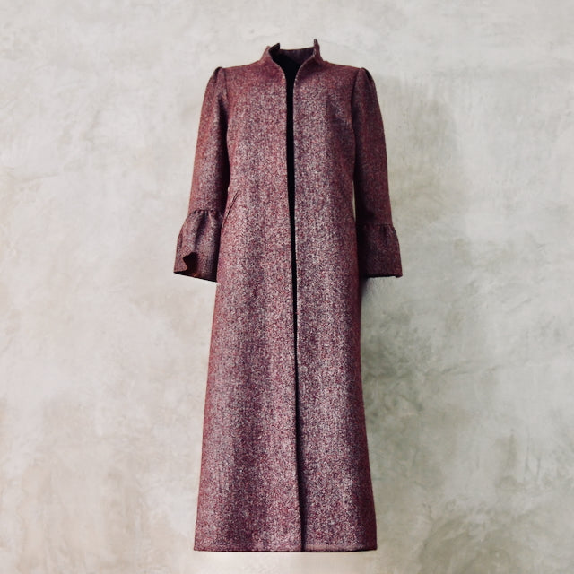 The Brett Coat in Wine Hopsack Tweed