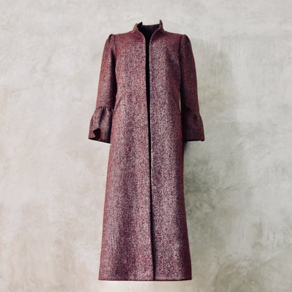 The Brett Coat in Wine Hopsack Tweed
