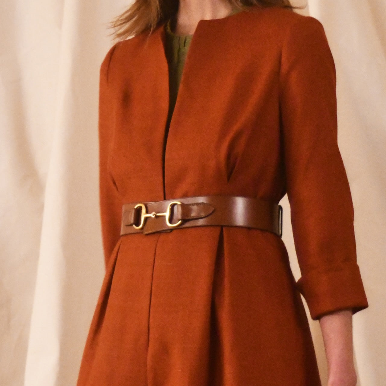 Terracotta Silk Matka Coat Belted