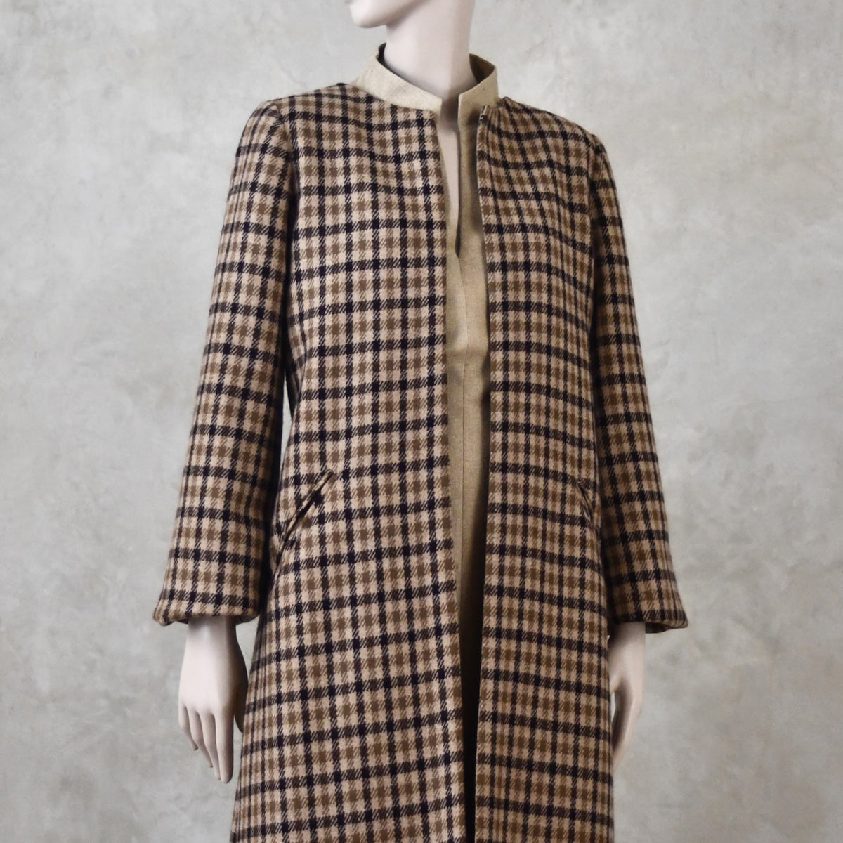 A-Line Coat in Pure Merino Fox Flannel Brown Gunclub Check