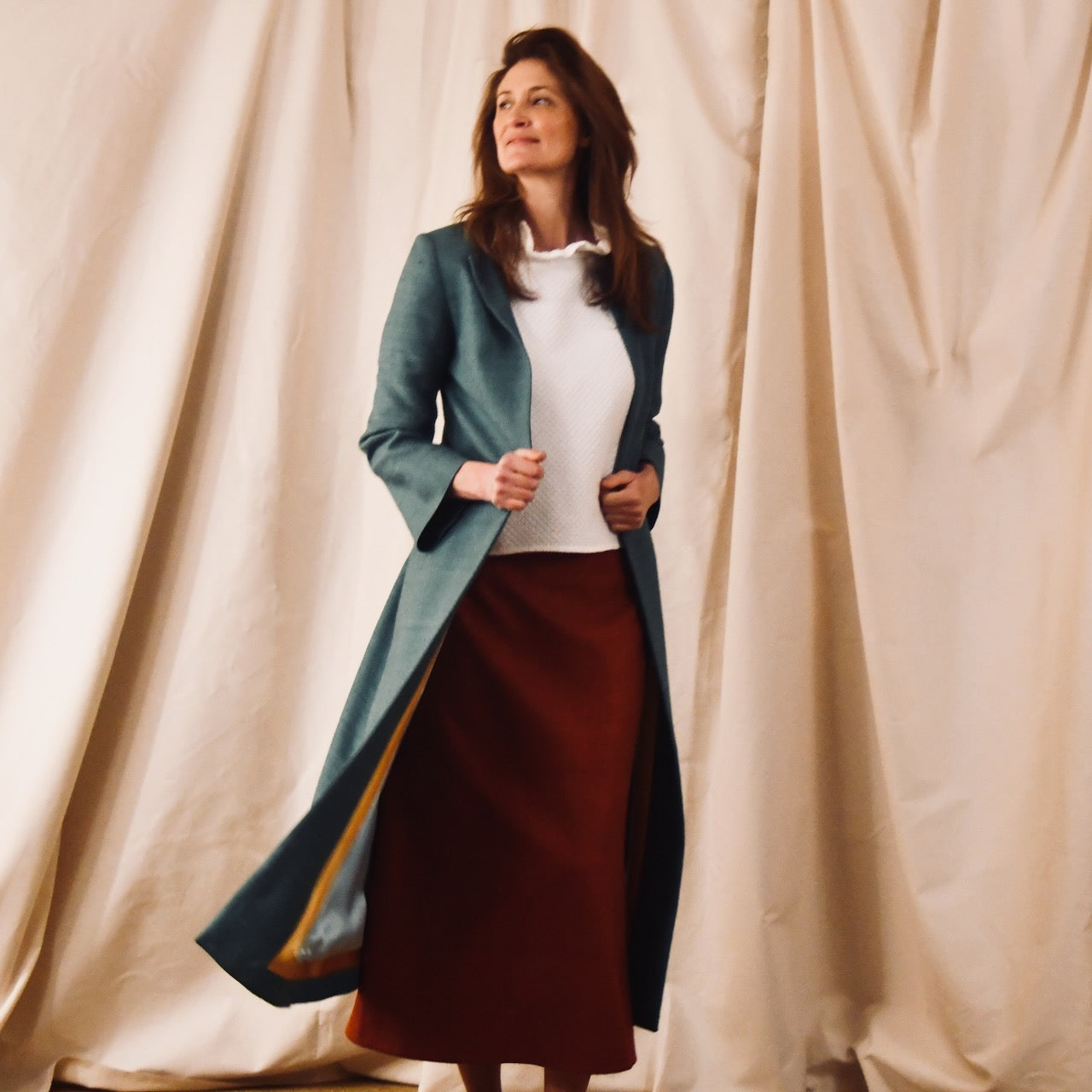 Green Summer a Line Silk Coat