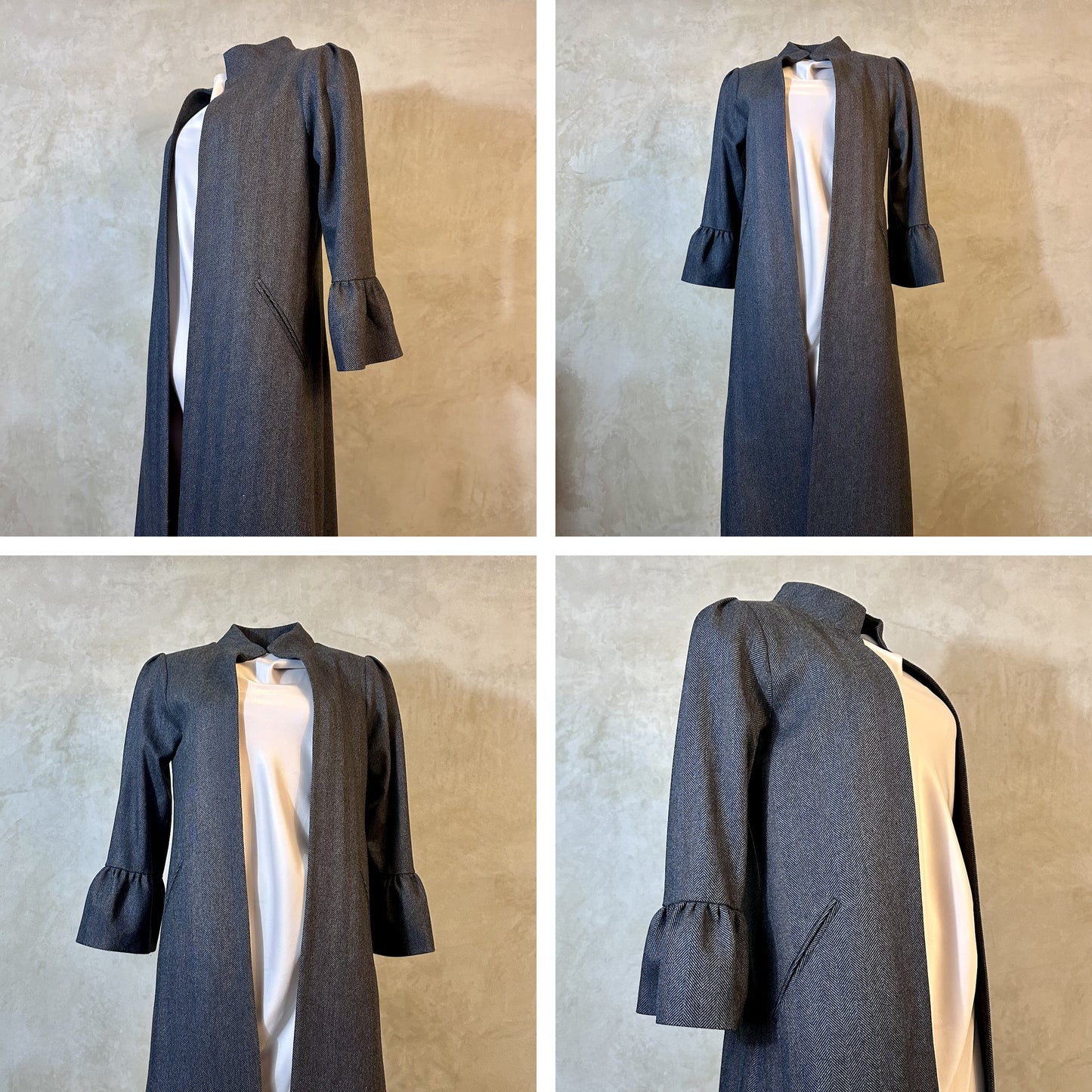 Bell Sleeve A-Line Coat in Charcoal Cashmere Mix