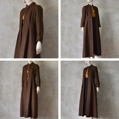 The Skirted Hourglass Coat in Brown Herringbone Merino Flannel