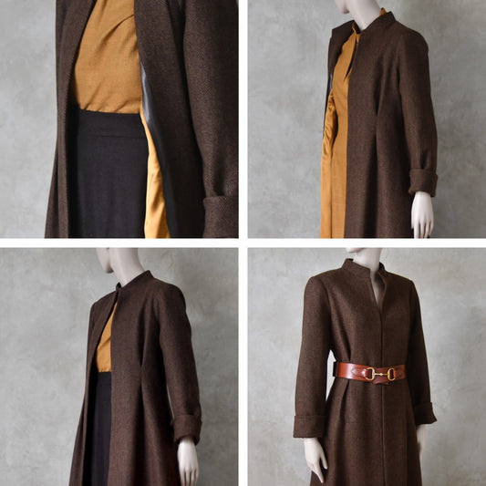 10 – The Skirted Hourglass Coat in Brown Herringbone Merino Flannel