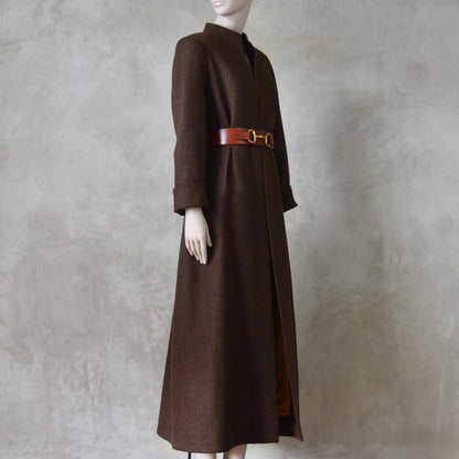 The Skirted Hourglass Coat in Brown Herringbone Merino Flannel