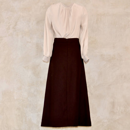 The Waisted A-Line Skirt in Chocolate Brown Merino Flannel