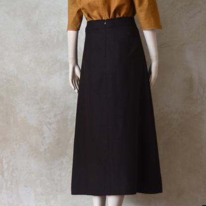Caramel coloured silk top with Brown Merino A Line Skirt. Lined in Silk and Handmade in London.