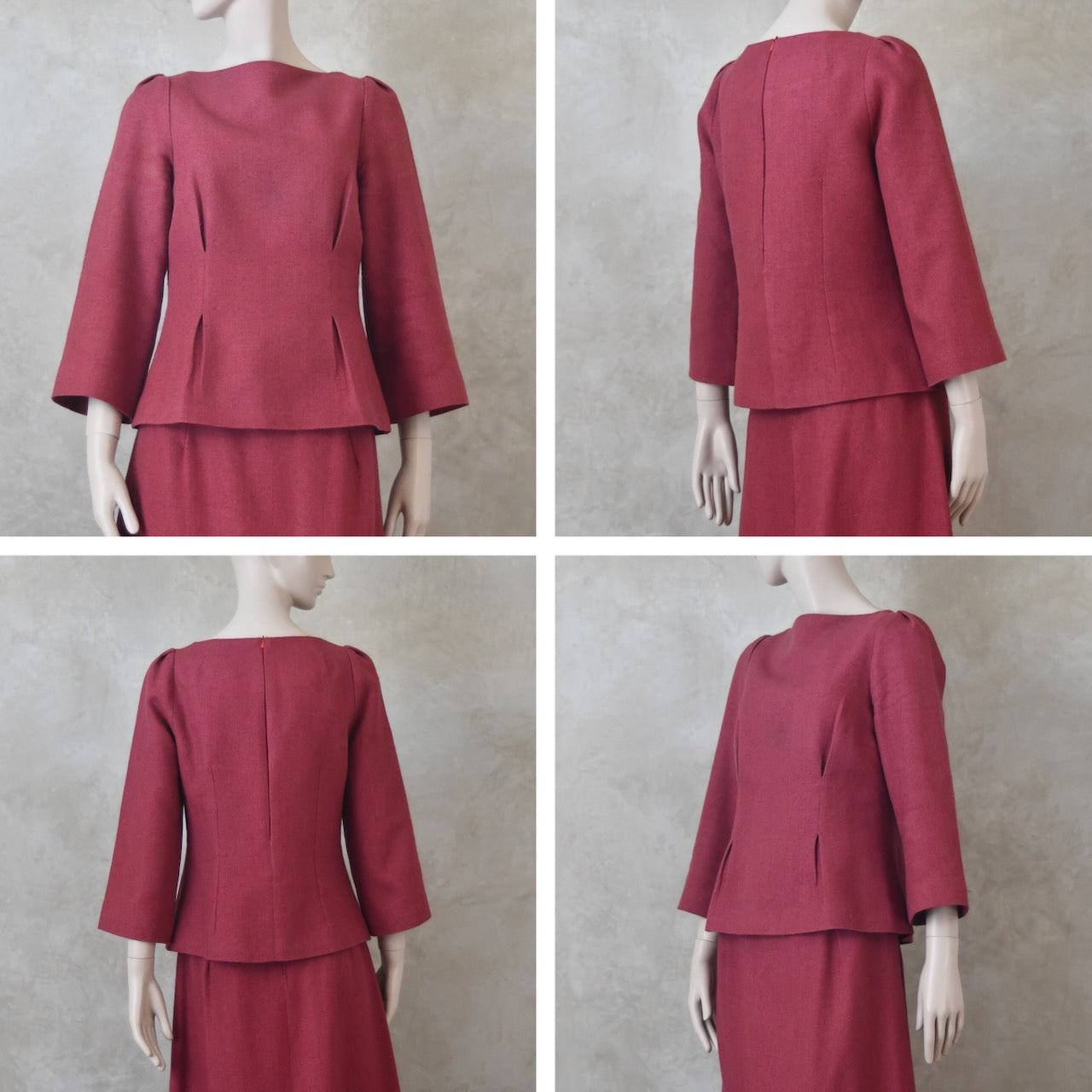 The Tailored Boat Neck Skirt Suit in Damson Silk Matka