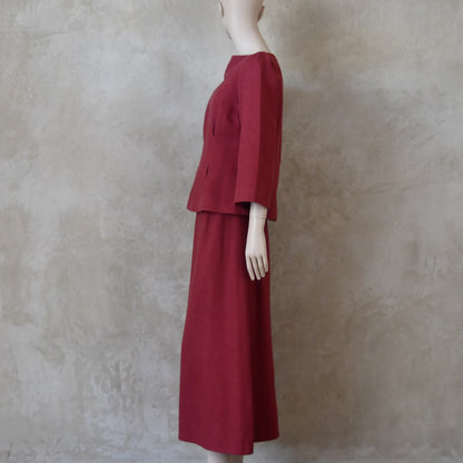 The Tailored Boat Neck Skirt Suit in Damson Silk Matka